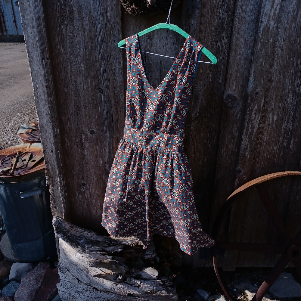Darling Dress, Teal and Orange Midi - Picture 2 of 5